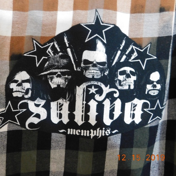 Handcrafted Upcycled Bleached dyed flannel Saliva Memphis Concert tee back OOAK - Picture 2 of 8